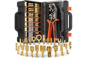 SOMELINE Spade Terminal Crimping Tool Kit AWG 24-14, 24 Types 2.8/3.9/4.8/6.3 mm Male & Female Quick Disconnect Non-Insulated Connectors - Open Barrel Crimping Tool