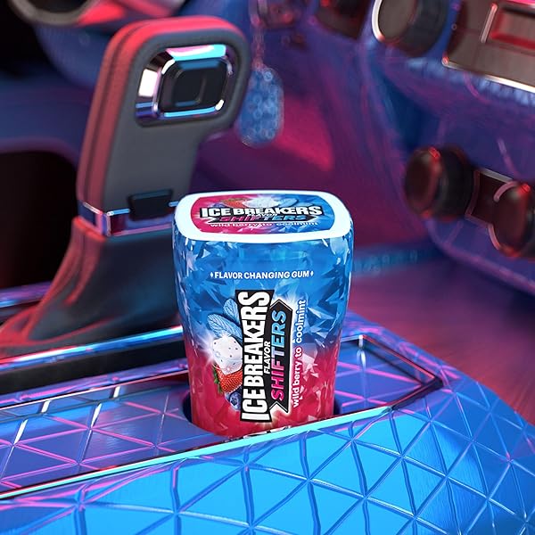 ICE BREAKERS FLAVOR SHIFTERS WILD BERRY TO COOLMINT FLAVORED SUGAR FREE CHEWING GUM BOTTLES, 3.24 OZ (6 COUNT, 40 PIECES)