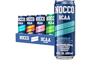 NOCCO BCAA Energy Drink Variety Pack - 12 Fl Oz (Pack of 12) - Sugar Free Caffeinated & Decaf Drink - Carbonated & Low Calorie with BCAAs, Vitamin B6, B12, & Biotin - Grab & Go Performance Drinks