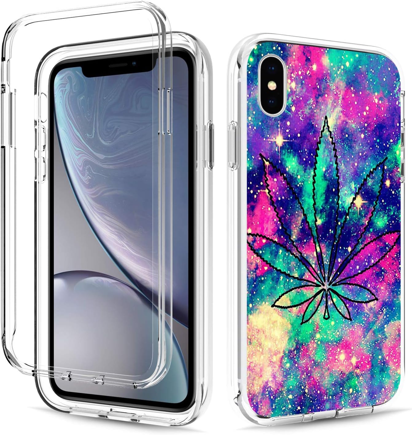 iPhone Xs Max Case, Rossy Full Body Shockproof Dual Layer High Impact Clear Protective Case Hard Plastic & Soft TPU Bumper Cover for Apple iPhone Xs Max 6.5 inch,Weed Galaxy
