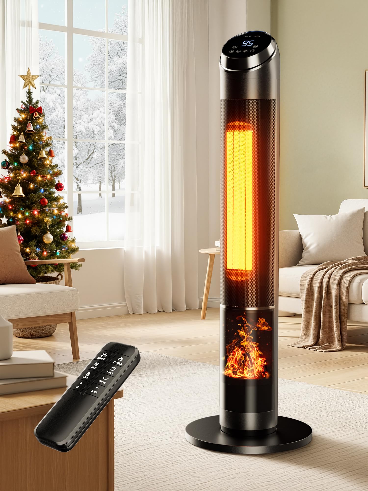 Photo 1 of ***FOR PARTS ONLY /NON-FUNCTIONAL*** Uthfy 38” Space Heater for Indoor Use, Electric Room Heater with Flame Effect, 120° Oscillation, 24H Timer, Remote Control, Thermostat & ECO Mode, Tip-over & Overheat Protection for Large Rooms