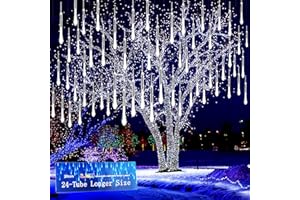 Kwaiffeo Christmas Lights Outdoor, 24 Tubes(Equivalent to 3 Sets of 8-Tubes) Meteor Shower Lights Snow Falling Icicle Lights for Xmas Tree Halloween Decoration Wedding Party Window, UL Plug, White