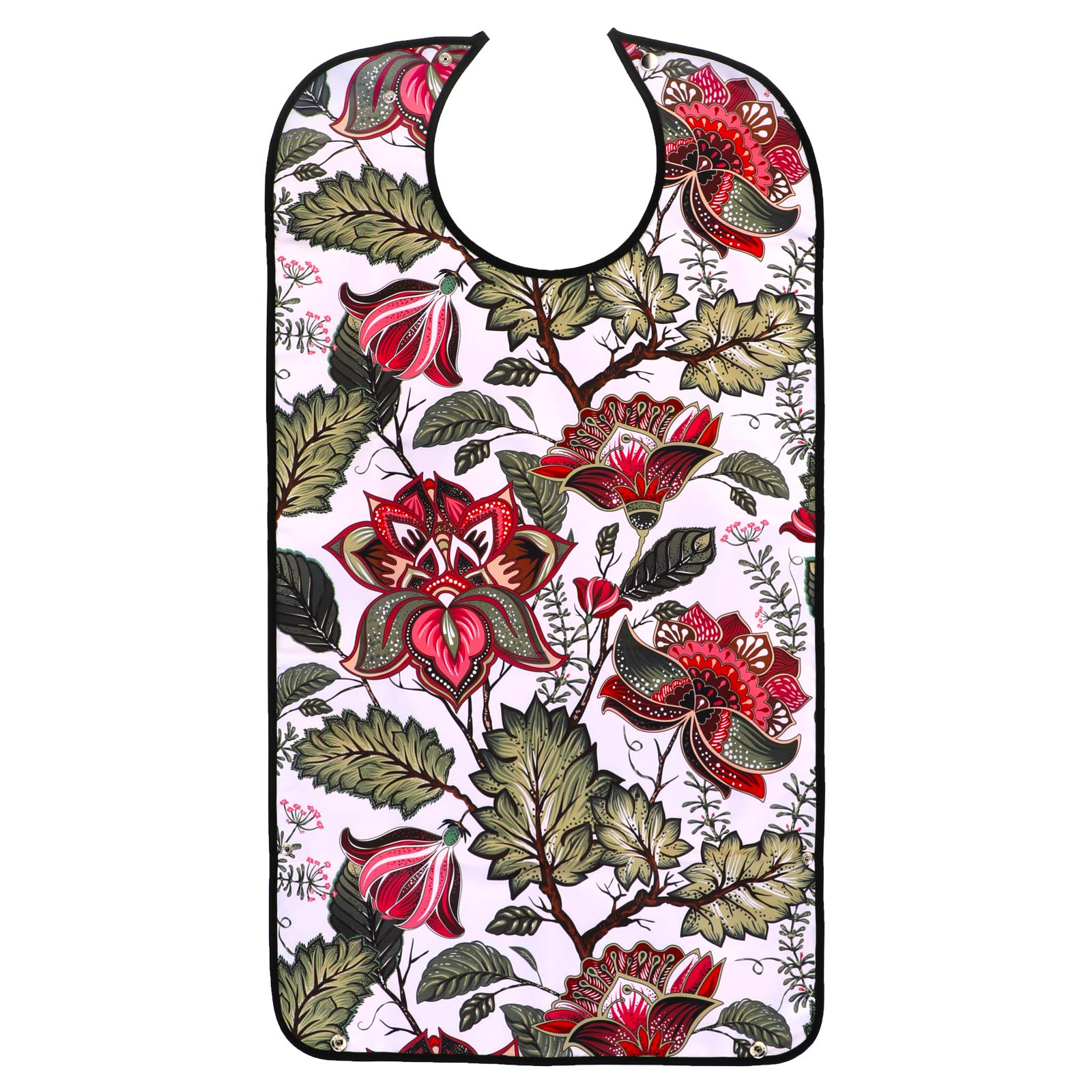 AIEX Adult Bibs, Waterproof Bibs, Machine Washable Clothing Protectors with Crumb Catcher for Older Women (Floral Print Pattern)