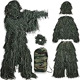 afzdby 5 in 1 Ghillie Suit,3D Camouflage Hunting Apparel Including Jacket,Pants,Hood,Carry Bag for Kids Adults/Youth