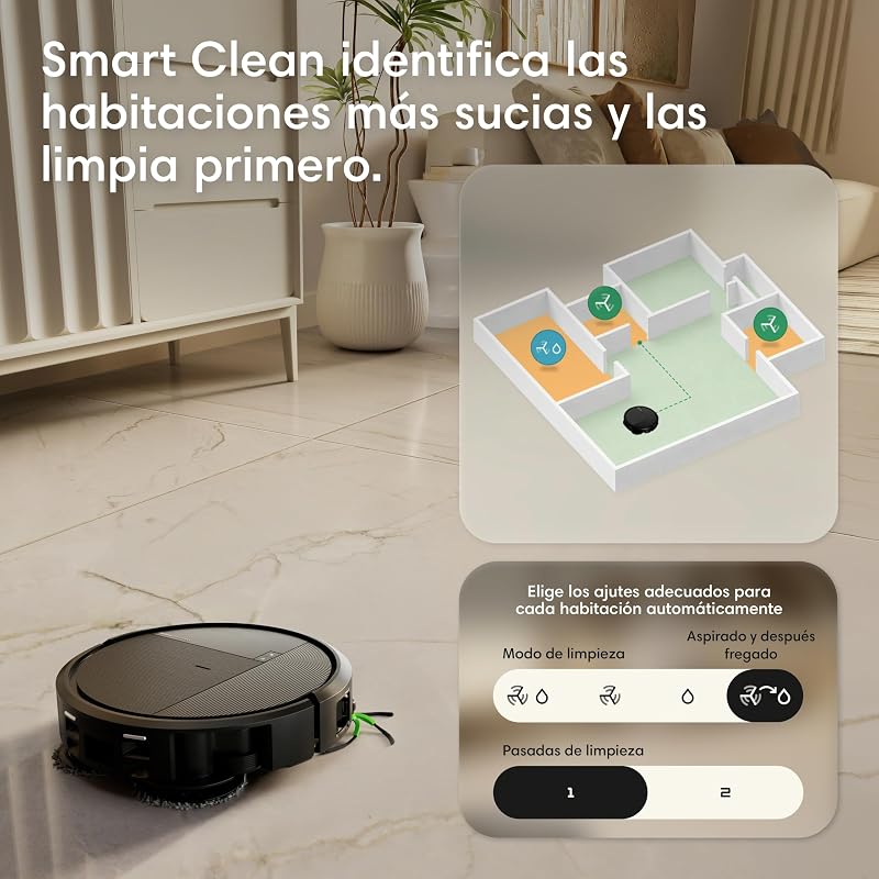 Roomba Plus 576 Combo y Base AutoWash multifunción, 25KPa, Mopas DualClean PerfectEdge, Lavado/Secado Calor, IA, PrecisionVision, Clearview Pro LiDAR, 90 días autonomía,Accesorios Extra, Negro