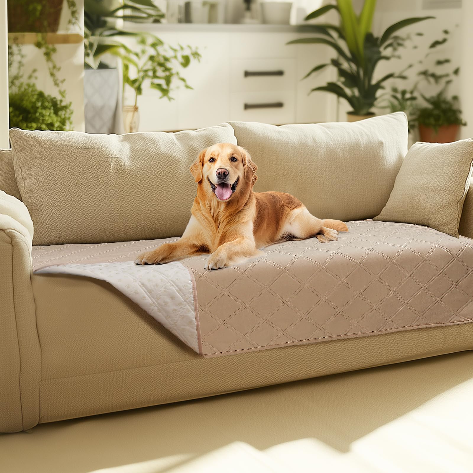 Photo 1 of Luciphia 100% Waterproof Couch Cover Blanket for Dogs Anti-Slip Pet Couch Protector Sofa Mat Puppy Cat with Non-Slip Bottom, Beige, 30x70 Inch