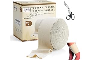MEDCORE Premium Elastic Tubular Bandage Stockinette, Size F, 4" inches x 33 Feet. Reusable Elastic Compression Sleeve Wraps - Plus One Pair of Medical Scissors