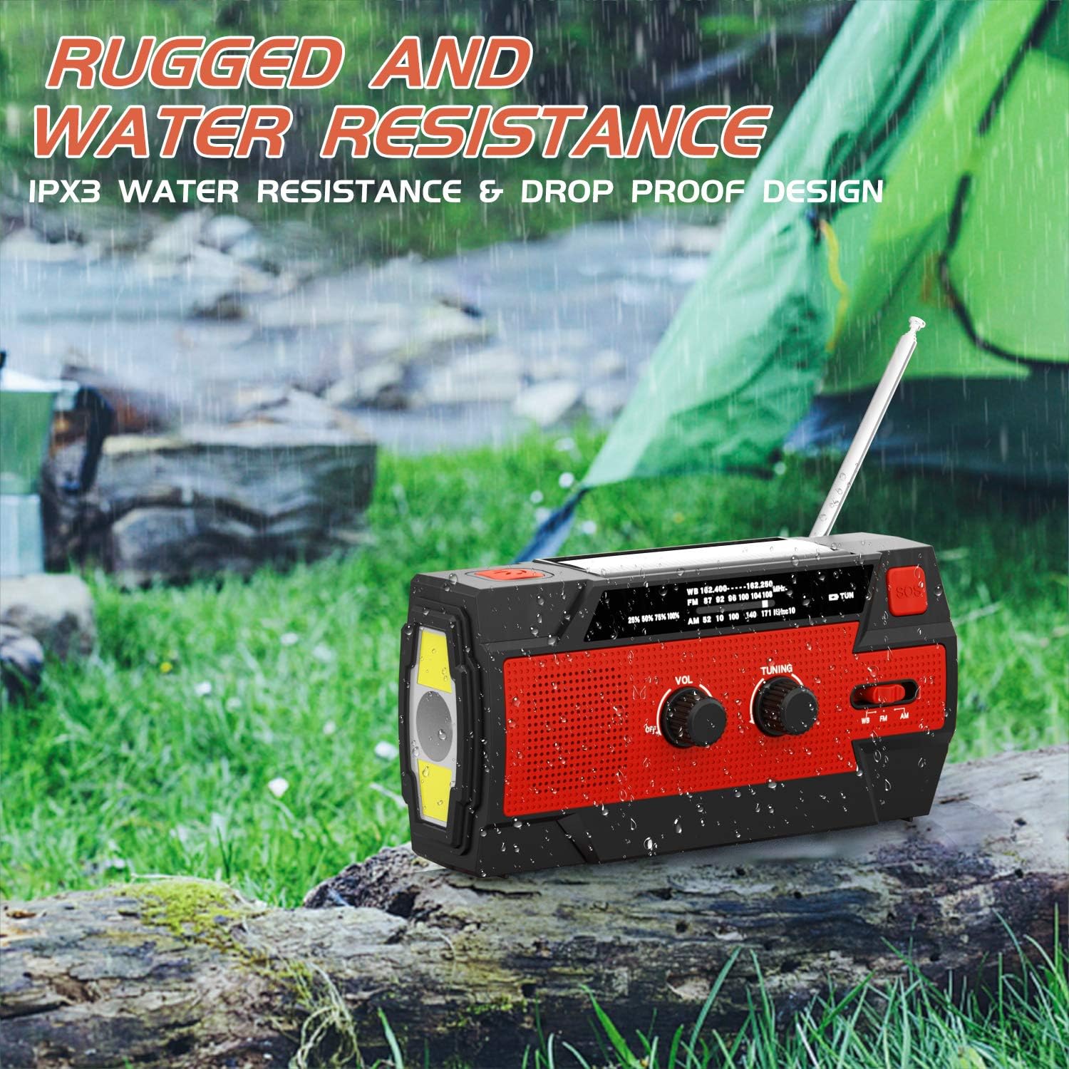 Emergency Radio Hand Crank Solar, 4000mAh Portable Weather Radio, NOAA Weather Radio, Outdoor Radio with Flashlight & Motion Sensor Reading Lamp, Solar Cell Phone Charger, SOS Alarm(Red): Home Audio & Theater