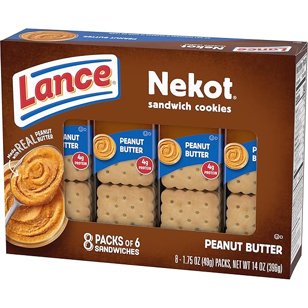 LANCE SANDWICH COOKIES, NEKOT PEANUT BUTTER, 8 INDIVIDUALLY WRAPPED PACKS, 6 SANDWICHES EACH