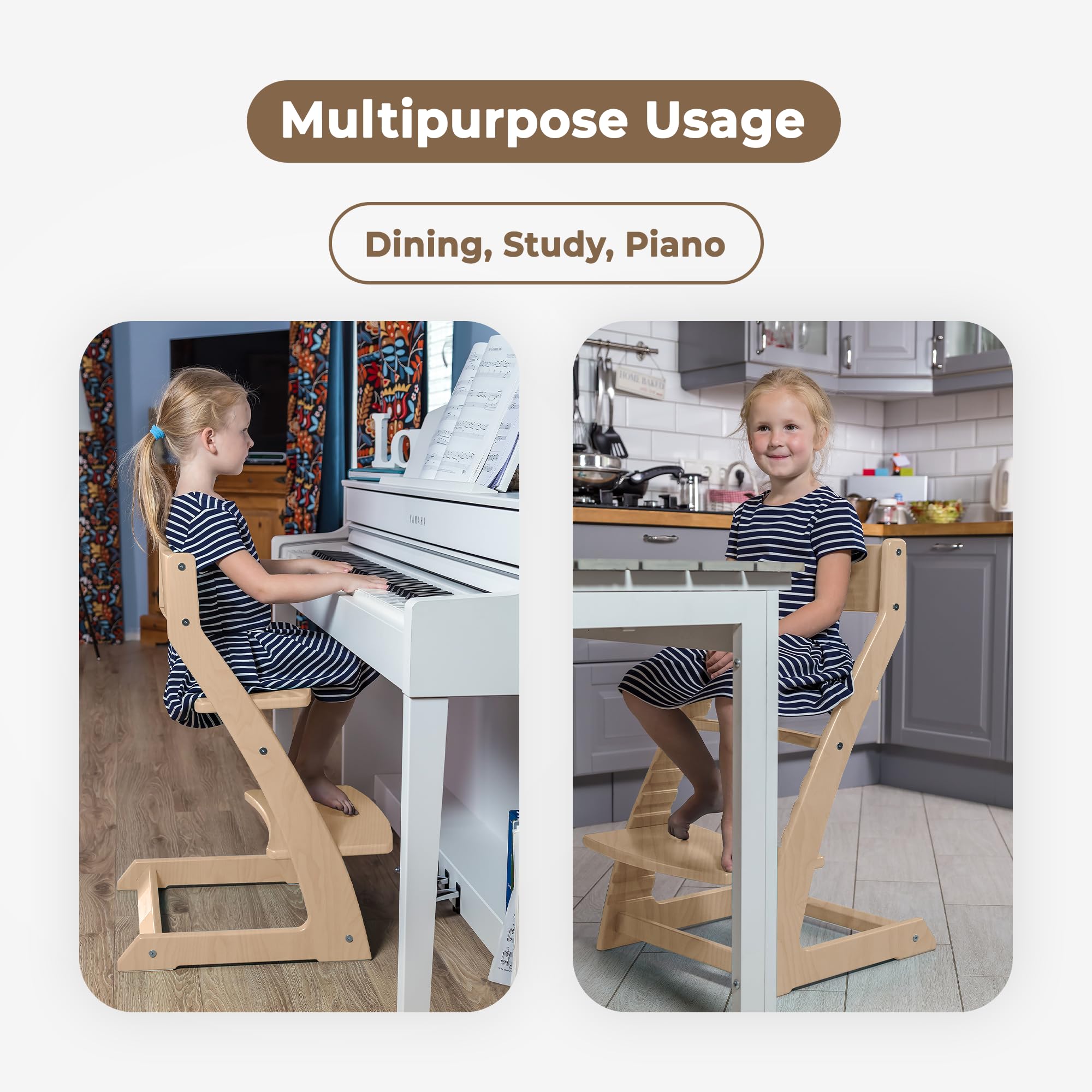 FORNEL Scandinavian Wooden High Chair | The Adjustable Grow-with-Me Chair, A Smart & Affordable Alternative to Stokke Tripp Trapp | Natural Wood Finish