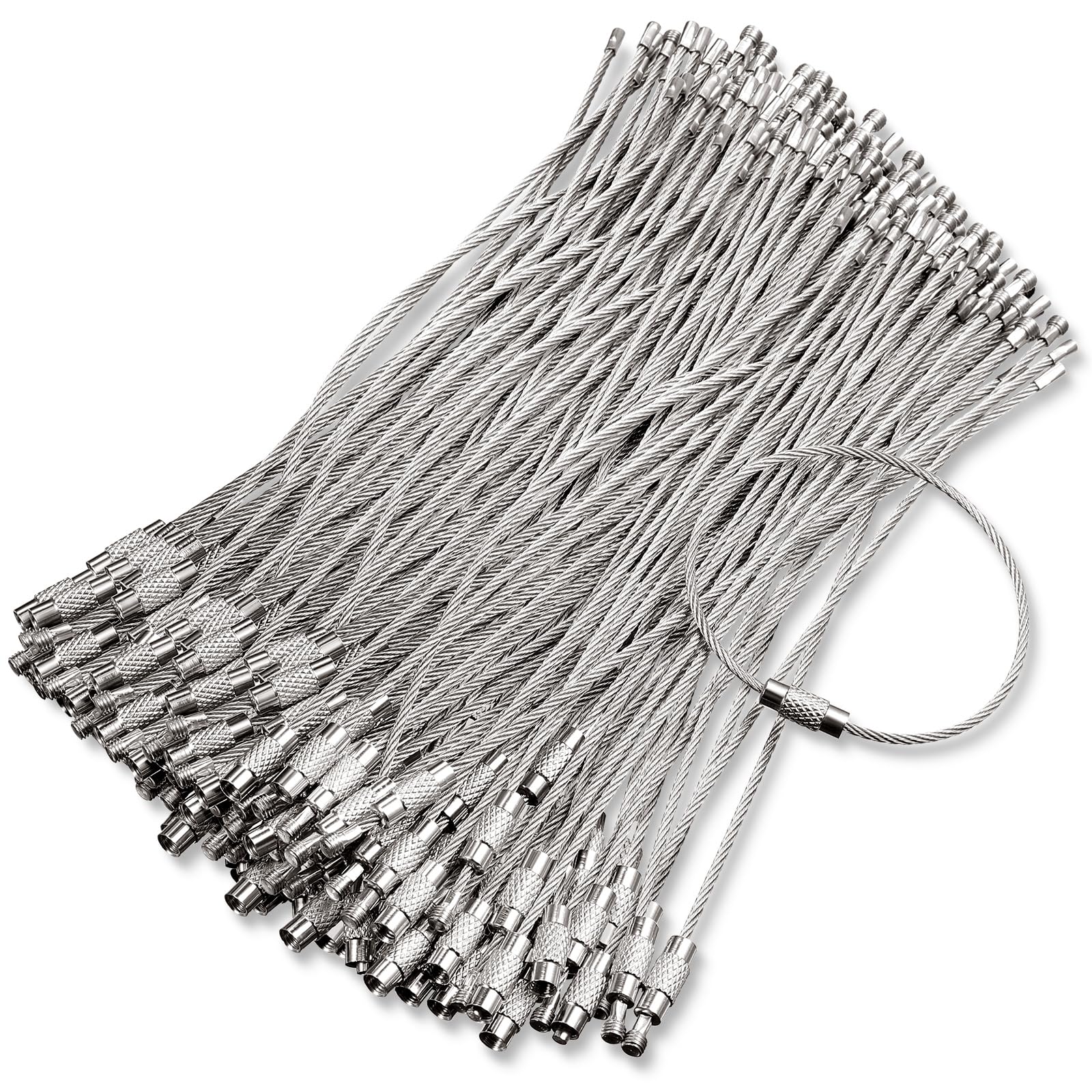 Photo 1 of Hotop 100pcs Wire Keychain Cable 4 Inch Stainless Steel Wire Keychains Key Ring Cable Braided Steel Bulk for Luggage Tags Loops Tag