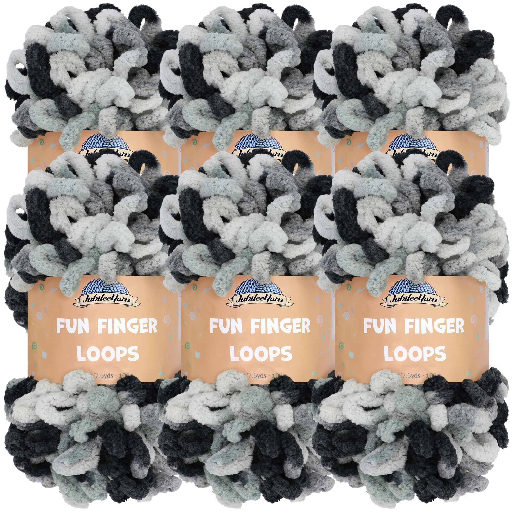JubileeYarn Fun Finger Loops Yarn - Polyester Jumbo Weight Loop Yarn - 100g/Skein - Nemesis - 6 Skeins