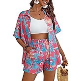 VILOVE Hawaiian Outfits for Women 2 Piece Beach Sets Tropical Floral Print Matching Hawaiian Set Casual Summer Beachwear