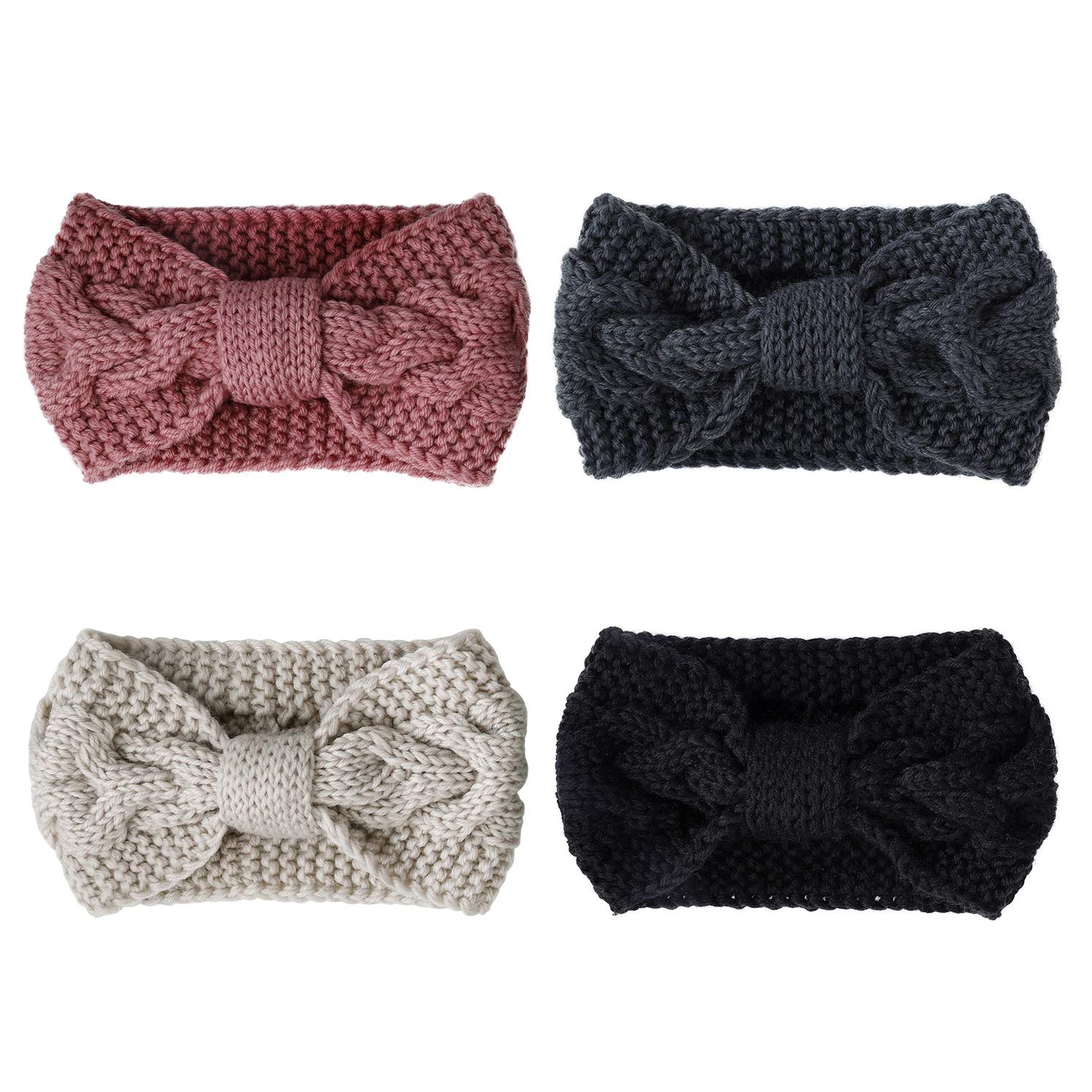 Knitted Headbands for Women Winter Warm Crochet Head Wrap Elastic Turban Hairband Ear Warmer Winter Autumn Hair Accessories for Women Girls 4 Pieces