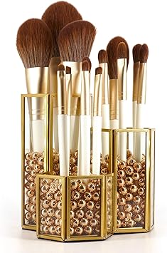 Amazon Com Crowned Gold Glass Makeup Brush Holder Handmade 3