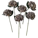 Brown Hydrangea Artificial Flowers,6 Pcs Faux Hydrangea Flowers,Artificial Hydrangeas Flowers with Stems,Fake Hydrangeas,Silk Hydrangeas Flowers with Stems for Home Decor (6, Coffee)