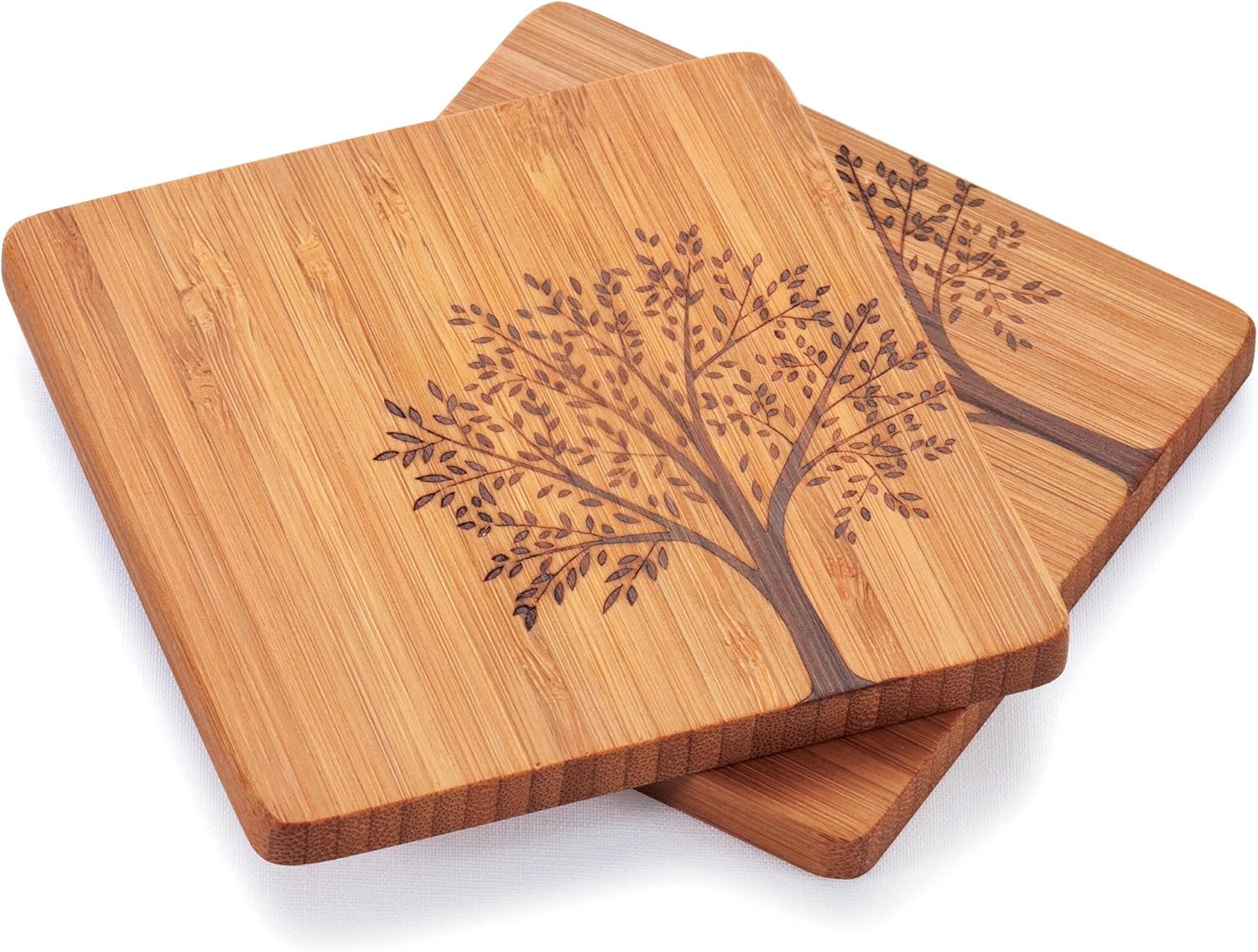 Bambu Bamboo Coaster with Tree Motif, Set of 4, Natural Brown Amazon