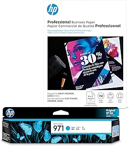 HP 971 Cyan Ink + HP Brochure Paper, Glossy, Inkjet, 8.5 x 11, 150 sheets