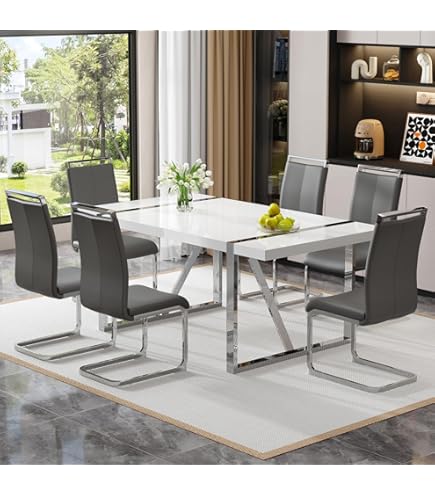 thumbnail image 2 of Ebullient 79 Inch Marble Dining Table | 3.5" Thick Tabletop | Seats 6-10 People | Modern White Dining Table 2 of 9