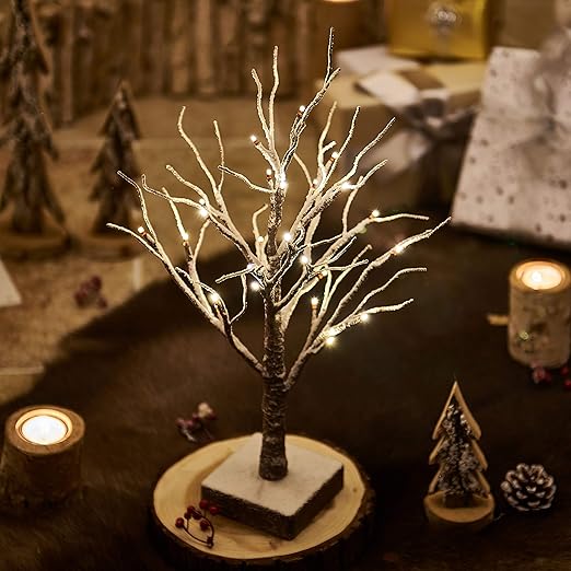 Amazon Com Hairui Lighted Tabletop Artificial Small Tree Snow