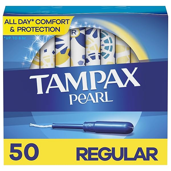 TAMPAX PEARL TAMPONS REGULAR ABSORBENCY, WITH LEAKGUARD BRAID, UNSCENTED, 50 COUNT