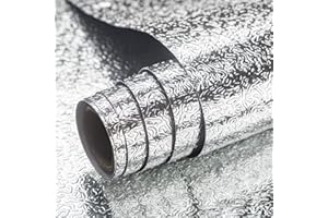 197"x16" Silver Contact Paper Metallic Look kitchen Backsplash Peel and Stick Wallpaper Oil Proof Waterproof Aluminum Foil Wa