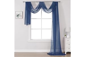 DONREN Semi Sheer Panel Curtains Scarf-Home Decor Window Sheer Valance Voile Scarf 1 Piece,52 inches Wide by 216 inches Long,Navy Blue