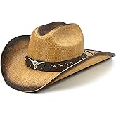 FLUFFY SENSE. Cowboy Hat for Women and Men - Straw Cattleman Crease Western Hats with Upgrade 4 inches Shapeable Wide Brim