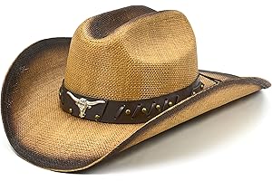 FLUFFY SENSE. Cowboy Hat for Women and Men - Straw Cattleman Crease Western Hats with Upgrade 4 inches Shapeable Wide Brim