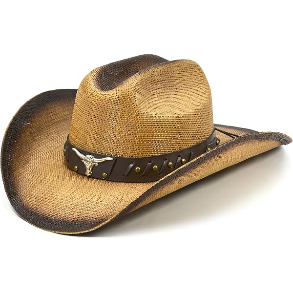 Amazon.com: Western Cowboy Hat, Natural Straw, Brown Leather  display picture 1