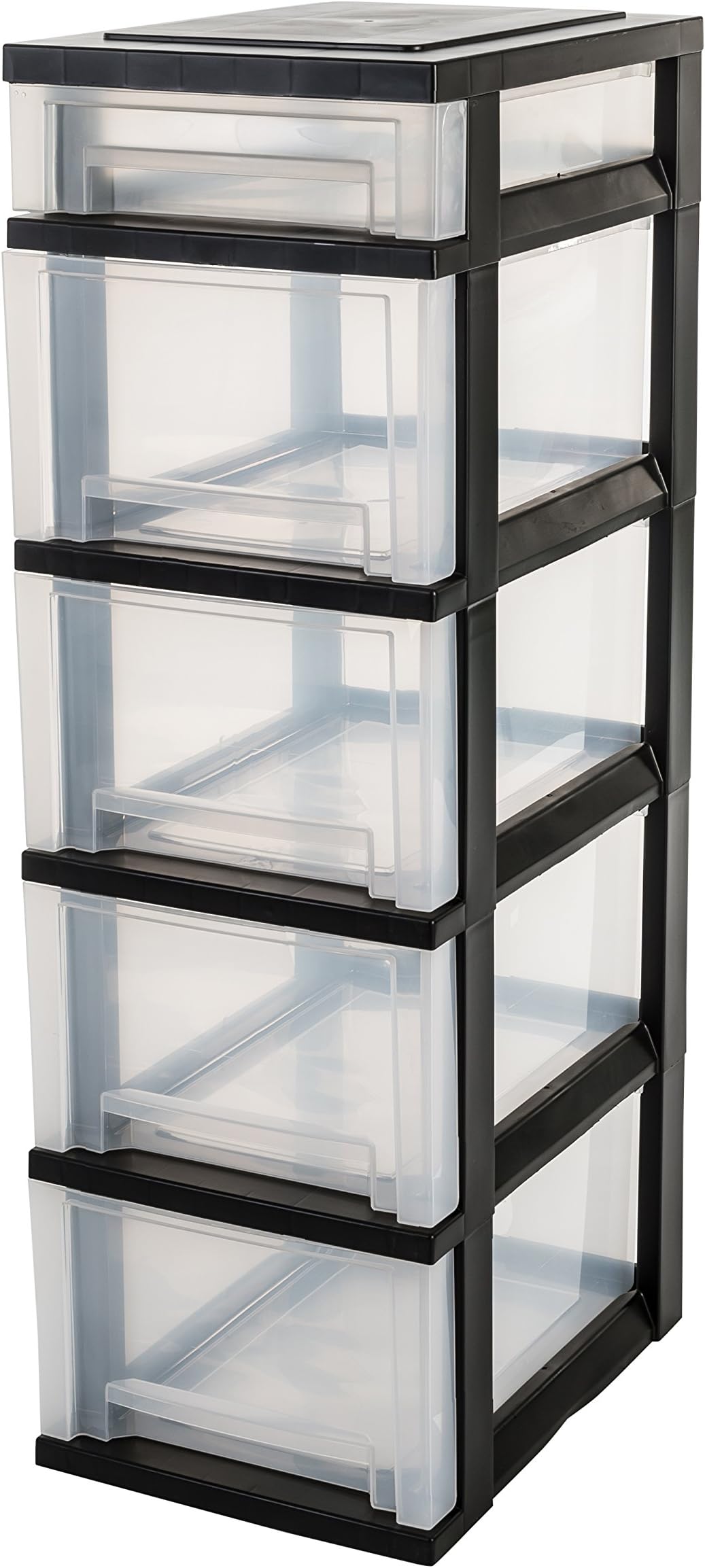 Iris Ohyama 122397 , Storage Chest on Wheels - Smart Drawer Chest SDC-314 - Plastic, Black, 4 x 16 L + 1 x 7 L, L29 x W39 x H92 cm