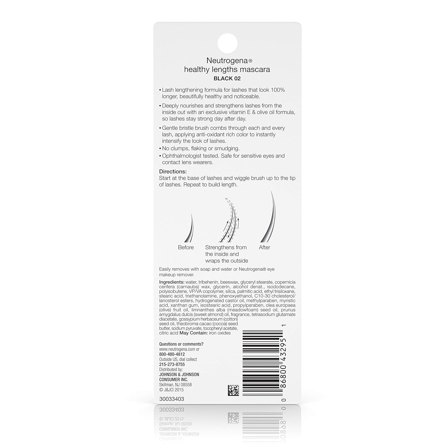 Neutrogena Healthy Lengths Mascara for Stronger, Longer Lashes, Clump-, Smudge- and Flake-Free Mascara with Olive Oil, Vitamin E and Rice Protein, Black 02, .21 oz : Beauty Products : Beauty
