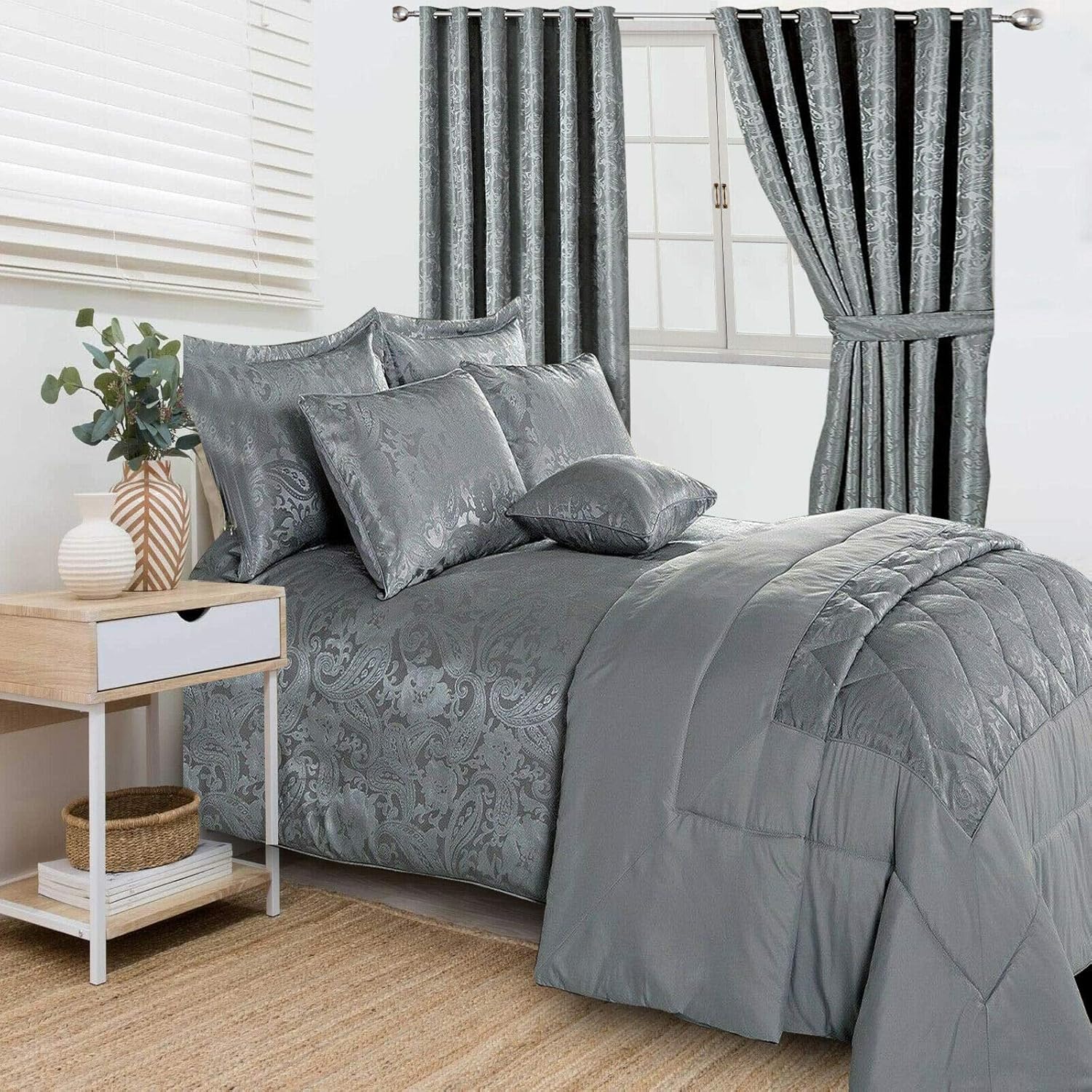 Bedding Luxury Jacquard Quilted Comforter Set 3 Piece Bedspread Throw