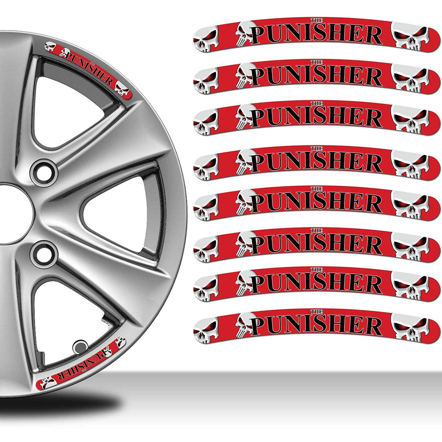 Biomar Labs® 8 x Decals Self-Adhesive Wheel Rim Vinyl Stickers The Punisher Skull Emblem Decoration Auto Moto Motorcycle Car Van Bumper Tyre Racing Tuning RV 42