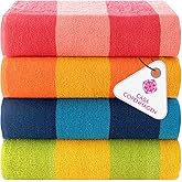 CASA COPENHAGEN Malibu Beach Towels Designed in Denmark Rough and Tough, Quick Dry, for Pool, Bath & Shower 30x60 inches 4 Pieces Cotton Beach Bath Towels Set - Orange, Blue, Pink, Green