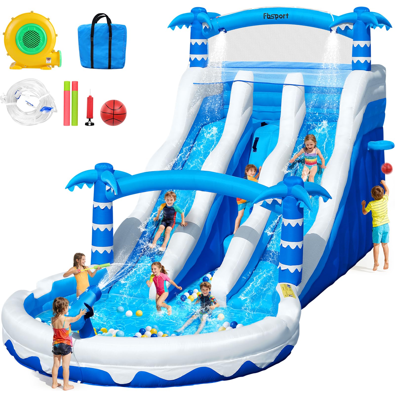 Photo 1 of FBSPORT Inflatable Water Slide for Big Kids and Adults,Backyard Inflatable Double Slide Water Park with Splash Pool, Heavy Duty Wet/Dry Waterslide with Blower for Indoor Outdoor