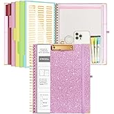 EYROZILL Clipboard Folio with Storage Pocket Organizer Folder Refillable Lined Notepad Spiral Clipboards Bright Pink
