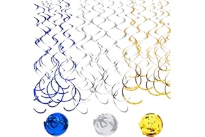 AGROKO 30Pc Party Swirl Decorations Foil Swirl Hanging Decoration Plastic Streamer for Ceiling 22 in Navy Party Decor (Blue,Gold and Silver)