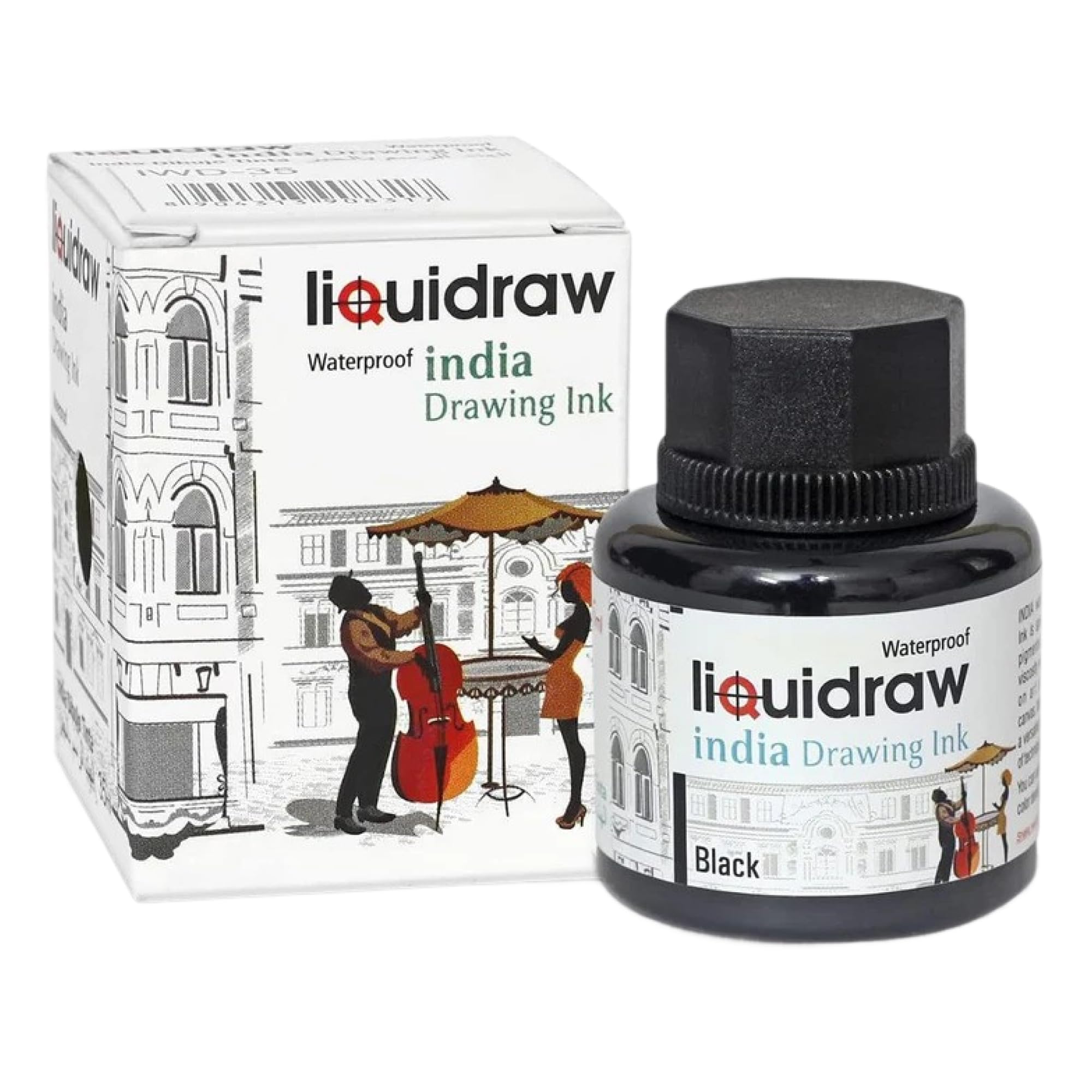 Liquidraw Black Drawing India Ink - 1.18 fl oz / 35 ml | Must-Have Artist Supply | Non-Toxic, Waterproof & Permanent | Suitable for Pens & Brushes | Use On Paper Board, Canvas, Fabric and Wood