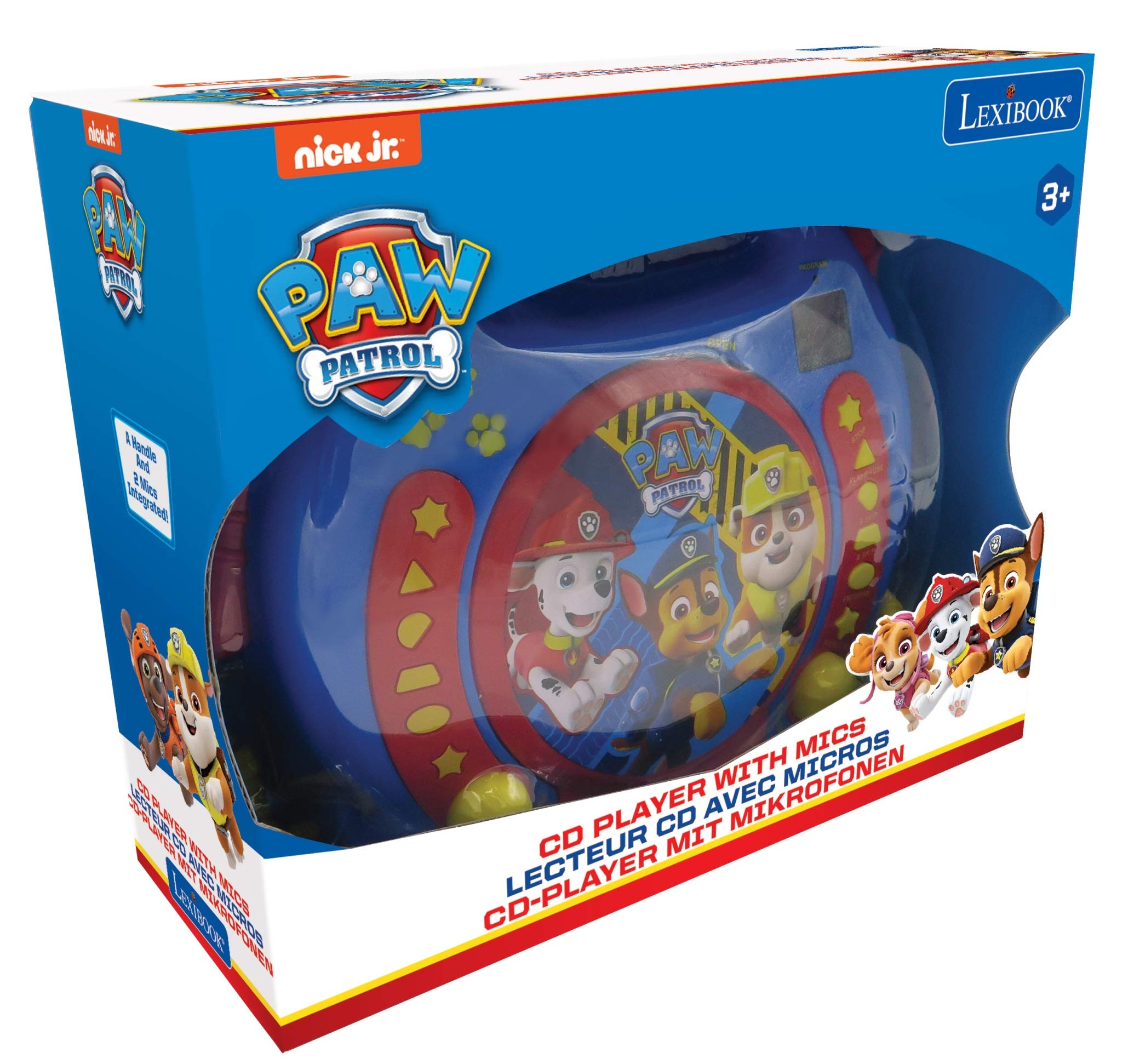 Lexibook Paw Patrol Chase Marshall, Karaoke CD Player with 2 Microphones, Programming Function, Headphones Jack, for Kids, with Power Supply or Batteries, Blue/Red, RCDK100PA