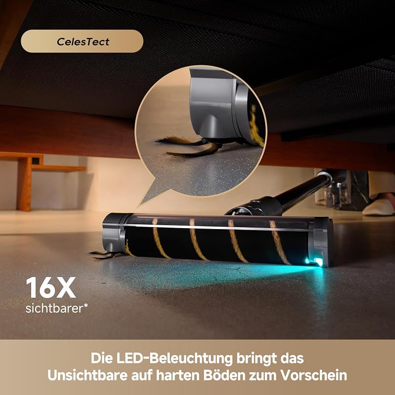 R30 Akku Staubsauger,22000Pa/190AW Saugkraft, EdgeReach-Seitenbürste