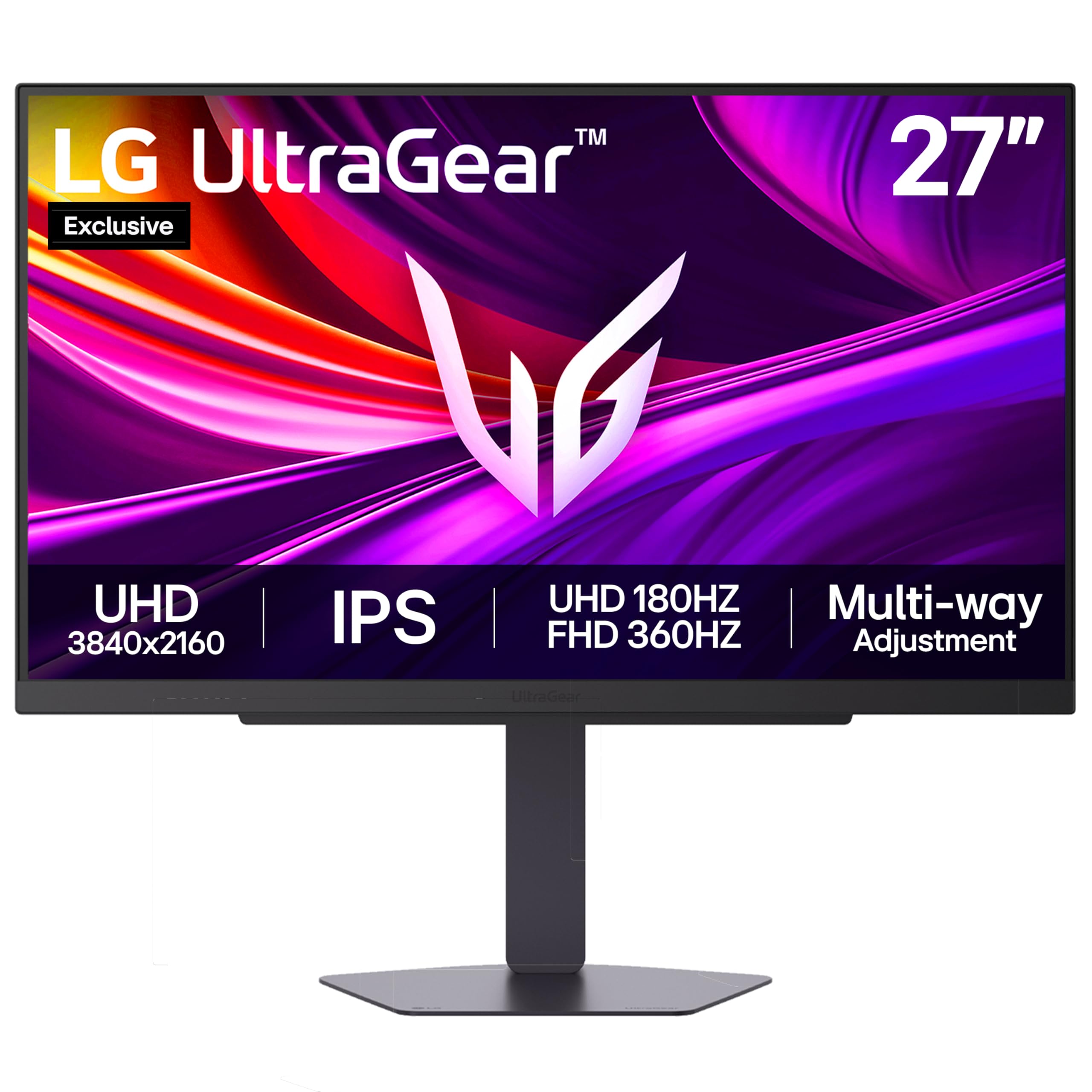 LG UltraGear G8 27G81ZA Gaming Monitor (Excl.)- 4K UHD IPS 27 Inch, 180Hz | 360Hz - Dual-Mode, 1ms GtG, FreeSync Premium, HDR 400, Multi Adjustable display, HDMI 2.1, DP1.4(DSC), Black