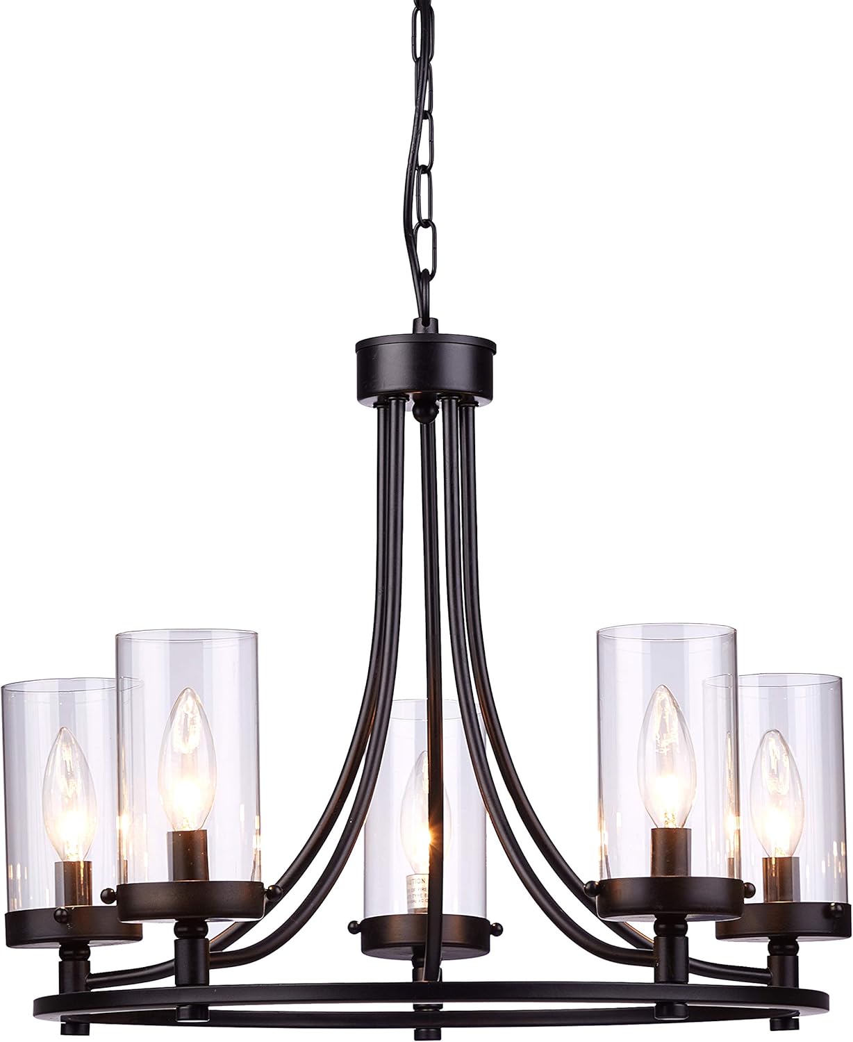 Loclgpm 19.3" Vintage Industrial 5-Lights Black Candle Chandeliers, Pendant Lighting with Glass Shades Hanging for Dining Room, Living Room, Hallway, Kitchen Island, Rustic Farmhouse, Foyer Decor - - 