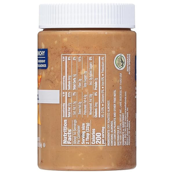 MARANATHA NATURAL CRUNCHY ROASTED ALMOND BUTTER, 16 OUNCE JAR