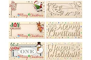 KATHFLY 6 Pcs Wooden Christmas Money Holders for Cash Gift Christmas Greeting Card Box Cash Envelope Wallet Xmas Decorations Gifts for kids friends family Winter Holiday Party Favors (Cute)