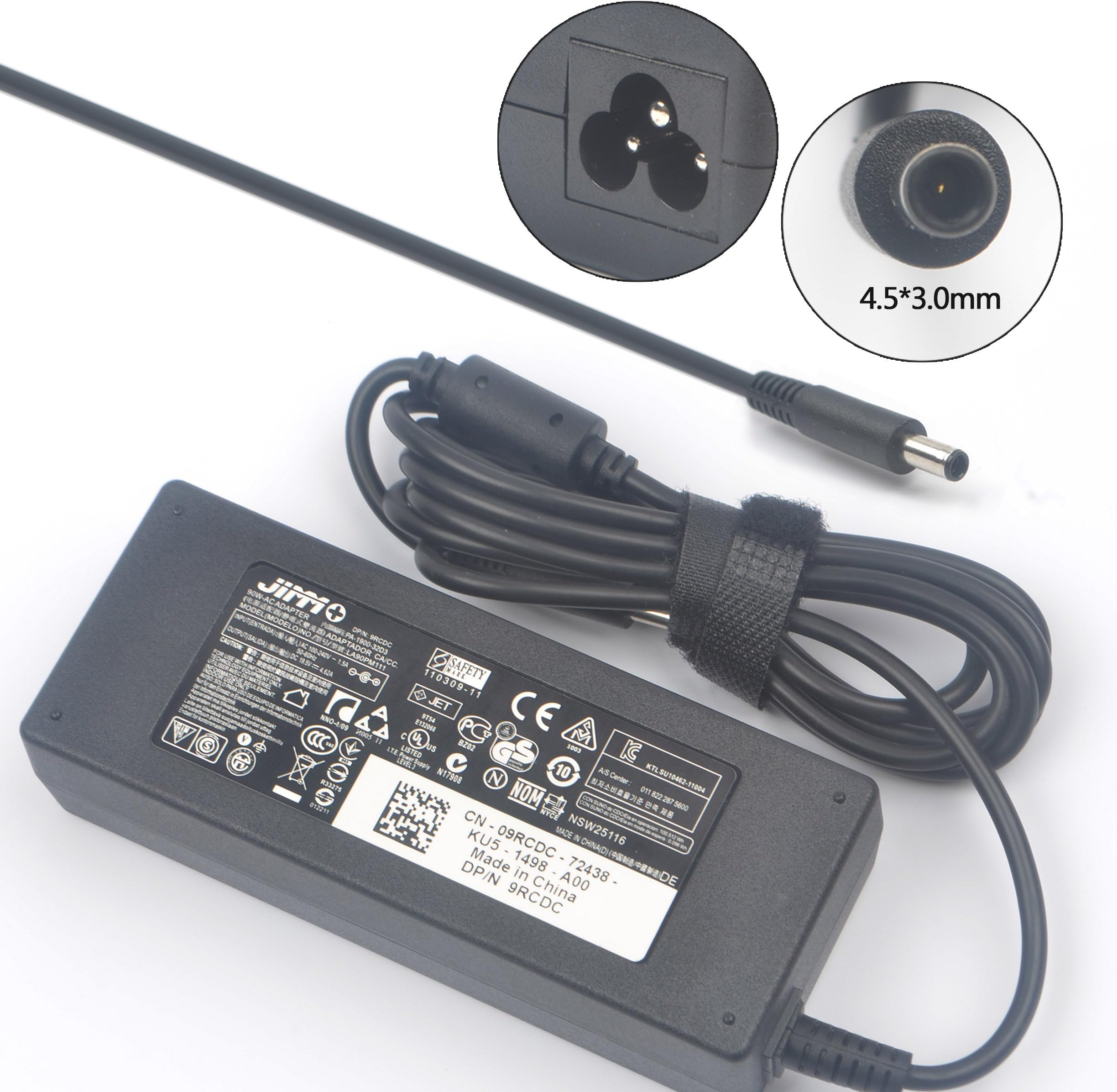 Jimm 4.62A 19.5V 90W Power Ac Adapter Charger Supply for Dell XPS 13 XPS 12,Compatible with RT74M, 0RT74M, VRJN1,LA90PM111, PA-1900-32D5 4.5mm