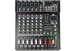 Micfuns MX6 6 channel Bluetooth Audio DJ Controller Sound Mixer with 48V phantom power,DSP 18 Preset Effects,Built-in FX Processor MP3 Player for recording (MX6)