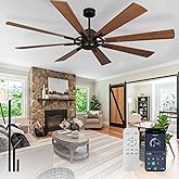 Depuley Ceiling Fan Without Light: 72 Inch Big Indoor Outdoor Fan with Remote APP Control - Large Farmhouse Walnut Ceiling Fan no Light 8 Blade Reversible Quiet DC Motor Memory Function Timer