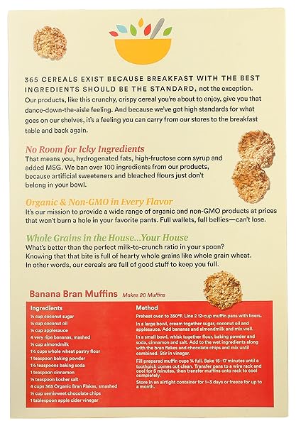 365 BY WHOLE FOODS MARKET, ORGANIC BRAN FLAKES CEREAL, 15 OUNCE