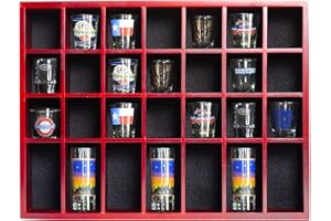 ARRAWIS Shot Glass Display Case 18" x13" Solid Wood Wall Mounted Collection Cabinet 28 Slots Small Curio Cabinet Rack (No Door) Mahogany